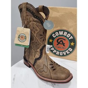 NEW SIZE 11 Laredo Bouquet Black Brown Square Toe Boots 5844 COWBOY COWGIRL